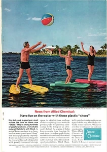 Print Ad Allied Chemical FUN ON WATER WITH PLASTIC SHOES Vintage c1962 - Picture 1 of 1