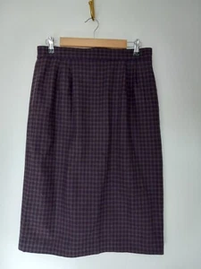 Vintage Leslie Fay Petite Skirt 16 Navy Multi Plaid Midi Straight Lined Slit - Picture 1 of 5
