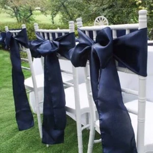50x Navy Blue Satin Chair Sashes Bow Wedding Banquet Events Party Ceremony Decor - Picture 1 of 4