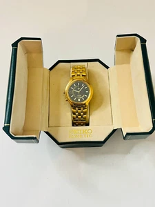 Men’s SEIKO Kinetic Black Dial 5M42-0A19 Wrist Watch Gold w/ Box Excellent! - Picture 1 of 4