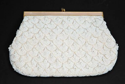 无品牌复古晚装包,带珍珠母和白色珠子,优雅 — 第 1/4 张图片