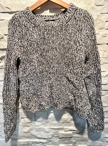 EUC Damen H&M strukturierter enger Strick Webpullover L/S Rundhalsausschnitt schwarz & weiß S - Bild 1 von 4