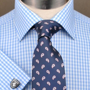 Camisa de vestir de negocios a cuadros azules a cuadros y cheques a cuadros de diseñador floral moda - Imagen 1 de 5