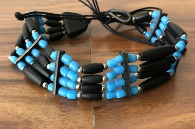 Native American Indian Style Buffalo Bone Choker Necklace Beaded Tradition Blue - Image 1 of 4