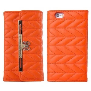 ETUI FOLIO A RABAT iPHONE 6 6S PLUS (5"5) SAC ORANGE PORTE FEUILLE ECO-CUIR (PU) - Photo 1 sur 5