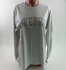 Victoria's Secret PINK Cotton Long Sleeve Crew Neck Rhinestone Shirt Gray XL NWT - Picture 1 of 7