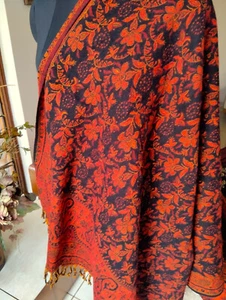 Red black Warm yak wool shawl handmade Reversible designer jamavar wrap unisex - Picture 1 of 7