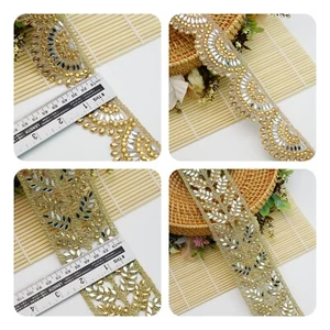 1 YARD MIRROR CUT WORK EDGING METALLIC COLOUR INDIAN TRIM WEDDING DRESS EMBELLIS - Picture 1 of 11
