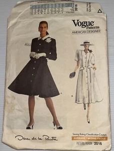 Cut VOGUE PATTERN 2016 MISSES SHIRTDRESS OSCAR DE LA RENTA SZ 12-16 1988 - Picture 1 of 9