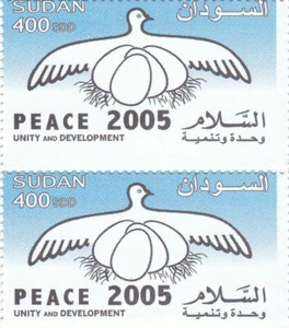 stamps SUDAN 2005 SC 572 PEACE ERROR VARIETY PAIR DIFFERENT SIZE 27 & 30 mm # 38 - Picture 1 of 2