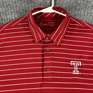 Temple Owls Polo Shirt Mens XL Extra Large Red Short Sleeve Under Armour Loose - Picture 1 of 11