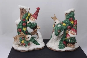 FITZ & FLOYD CHRISTMAS ‘WOODLAND SANTA’ CENTERPIECE CANDLEHOLDER SET - MINT - Picture 1 of 12