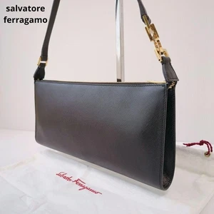 Salvatore Ferragamo Gancini Leather Accessory Pouch Shoulder Bag Black Auth - Picture 1 of 19
