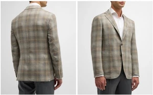 Canali Men's Beige Tan Puro Cashmere Plaid Sport Coat Blazer Size 60 R EU/ 50 US - Picture 1 of 12