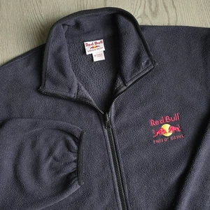 Red Bull Energy Drink Fleece Jacket Coat Full Zipper Embroidered M Skate Y2K VTG - Picture 1 of 6