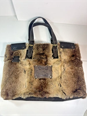 Vintage Dolce & Gabbana Fur Leather Handbag Purse Borsa - Image 1 of 4