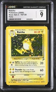 CGC 9 MINT Raichu 2000 Base Set 2 16/130 Holo SWIRL Pokemon Card - Picture 1 of 2