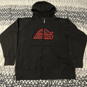 Vintage Y2k Black Red Adio Skateboards Embroidered Zip Hoodie XL Skate Grunge - Picture 1 of 10