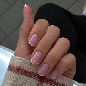 24 Pcs Glittering False Nail Elegant Acrylic Nail White French Tip Press On Nail - Picture 1 of 8