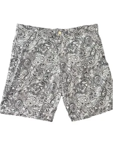 NUEVO Pantalones Cortos de Golf Robert Graham Clubhouse 36 11" Negro Blanco Estampado Paisley AOP NUEVO CON ETIQUETAS - Imagen 1 de 10