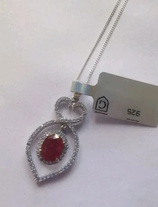 GEMPORIA Sterling Silver Ruby And Topaz Pendant Necklace . R7L - Picture 1 of 3
