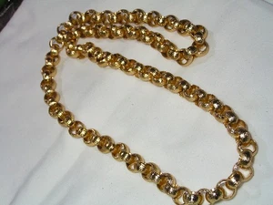 ...Vintage Gold Tone Textured Wide Links Chain Necklace...30" Long... - Picture 1 of 7