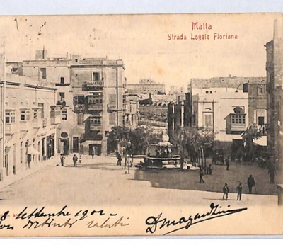 MALTA Postcard *Strada Loggie Floriana* PPC ITALY Genoa 1902{samwells}PX187 - Image 1 of 4