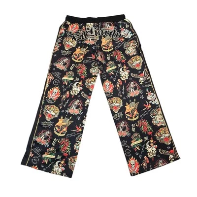 Ed Hardy Flashboard Wide Leg Track Pant Black Gold Tiger Skull Dragon Size L NWT - Image 1 of 4