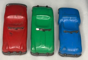 line mar Japan Friction Wheels Car Tin Toys Lot of 3 Red Green Blue Roadster VTG - Picture 1 of 9