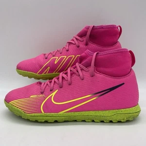 Nike Youth 5.5 Shoes Mercurial Superfly 9 “Luminous” TF Cleats Pink Blast/Volt - Picture 1 of 10