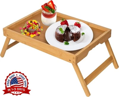 Mesa de cama con patas plegables, mesa de desayuno de bambú en la cama NUEVO US Foto 1 de 4