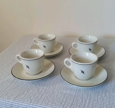 Nespresso Demitasse Espresso Cup & Saucer Set of 4 Black Logo Design - Image 1 of 4
