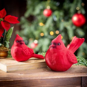 Juego de cerámica cardinal flocada decoración mesa de pascua navideña - Imagen 1 de 3