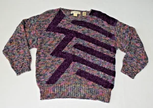 Vintage Pullover Gloria Vanderbilt Strick Gr. M 80er Lavendel Gefleckt Zick Zack - Bild 1 von 9