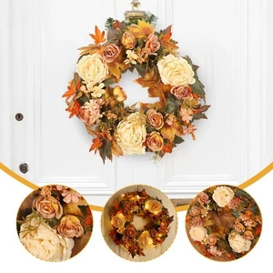 Thanksgiving Autumn Peony Maple Leaf Wreath Decorative Pendant - Picture 1 of 12