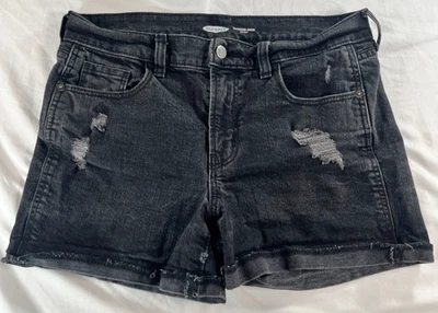 Old Navy Shorts Size 4 Boyfriend Mid Rise Black Distressed Denim Ripped Womens - Image 1 of 4