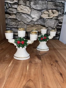 2 Vintage 90er HERMITAGE Keramik Weihnachten Kerzenständer Weihnachtsstern 3 Kandelaber - Bild 1 von 10