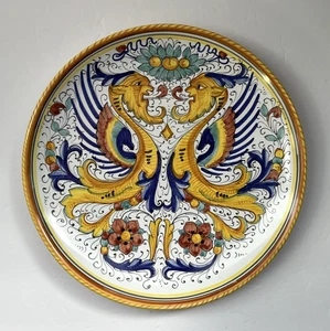 Piatto da parete in ceramica italiana Deruta Raffaellesco dipinto a mano motivo drago firmato - Foto 1 di 7