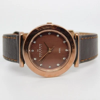 SKAGEN Denmark Steel 107SRLD Genuine Leather Quartz Women's Watch New Battery - Image 1 of 4