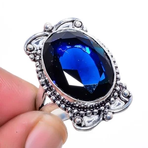 Anillo de joyería enchapado en plata (simulado) zafiro azul de Madagascar s.9.5 W446 - Imagen 1 de 5