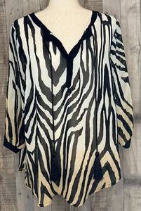 Jeans by Buffalo transparentes Top schwarz beige hellbraun Zebrastreifen mit Quasten Oberteil Gr. XL - Bild 1 von 20