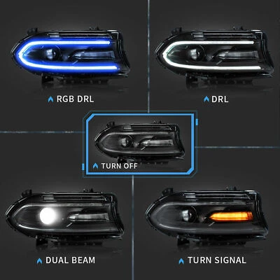 LED Halo RGB Color Change Lamps Kit For 15-21 Dodge Charger Projector Headlights - Image 1 of 4