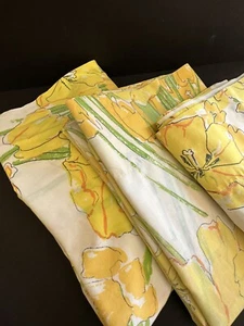 Vtg MCM 3 Vera Sheets Floral Cottage Yellow 2 Full Flat, 1 Twin Fitted - Picture 1 of 24