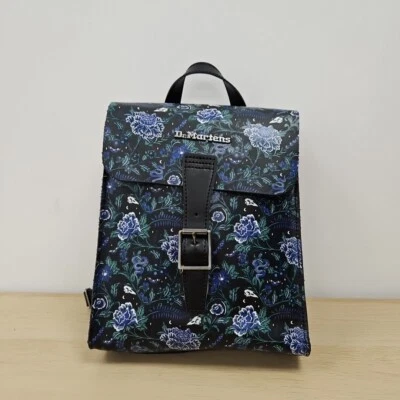 Dr Martens Mini Mystic Blue Black Floral Leather Backpack Bag Size 11" Gift Idea - Image 1 of 4
