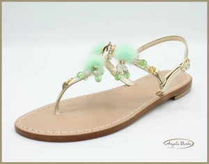 Handgefertigte Damen Leder Sandalen Zehentrenner niedrig Capri Positano Schmuck 38 - Bild 1 von 12