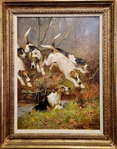 Arthur Wardle -Pack of Hounds on a Fox Hunt Chase-19th century oil painting - Picture 1 of 12