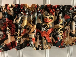 Las Elegantes Window VALANCE CURTAIN 42x14 Girls Skulls Bedroom Kitchen Curtains - Picture 1 of 4