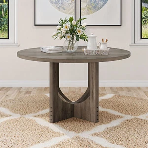 47.24" Farmhouse Round Dining Table for 4-6 People Round w/ Wooden Pedestal Base - Picture 1 of 8