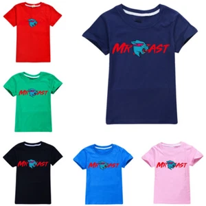 Kids Boys Girls Mr Beast Short Sleeve T-Shirt Youtuber Merch Gamer Gift Tee Tops - Picture 1 of 14