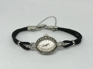 Vintage Hamilton Diamond & 14K White Gold With Black Cord Watch 5.75" MSRP $2000 - Picture 1 of 8